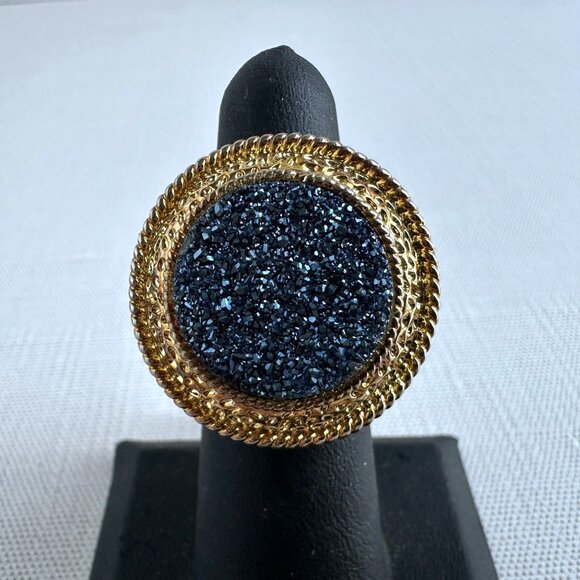 Y2K Gold Tone Statement Druzy Look Ring Size 6 New With Tags - Picture 8 of 11